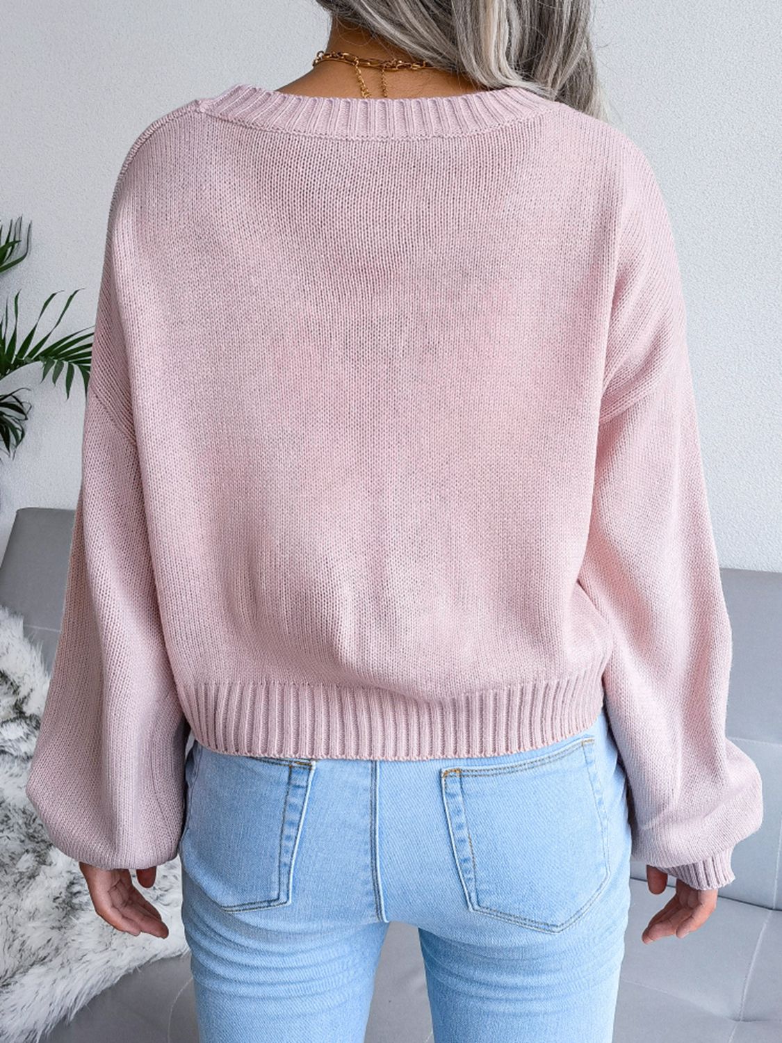 Cloud Print Cropped Classic Knit Button Front Retro Long Sleeve Cardigan