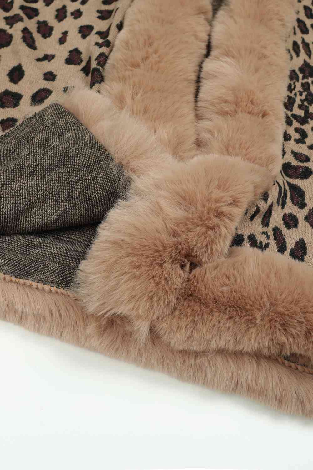 Large Leopard Plush Faux Fur Heavy Cardigan Oversized Sweater Poncho Jacket