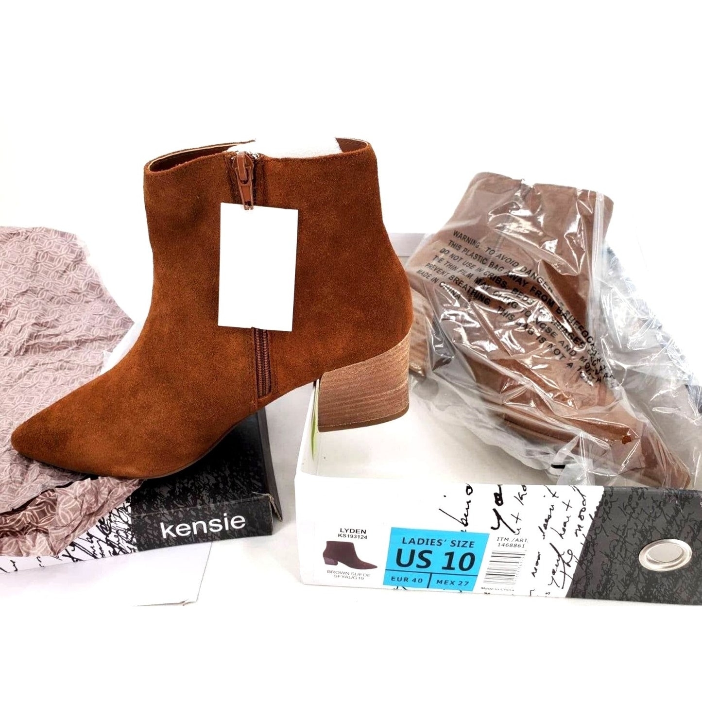 Kensie Womens Brown Suede Boots Classic Ankle Bootie Pointed Toe Shoes Chunky Block Heel