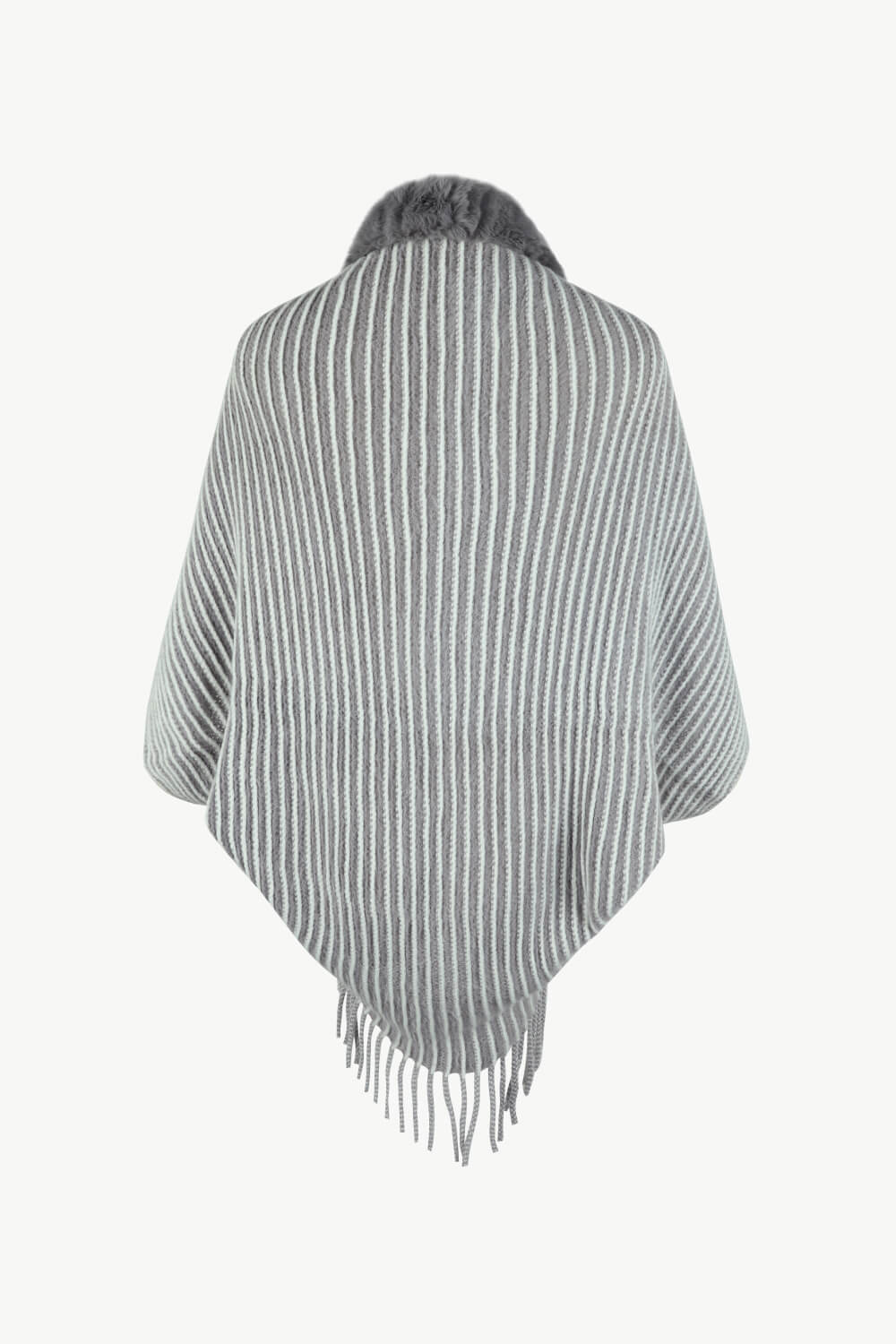 Stripe Faux Fur Retro Fringe Hem Open Front Shrug Knit Bolero Cardigan