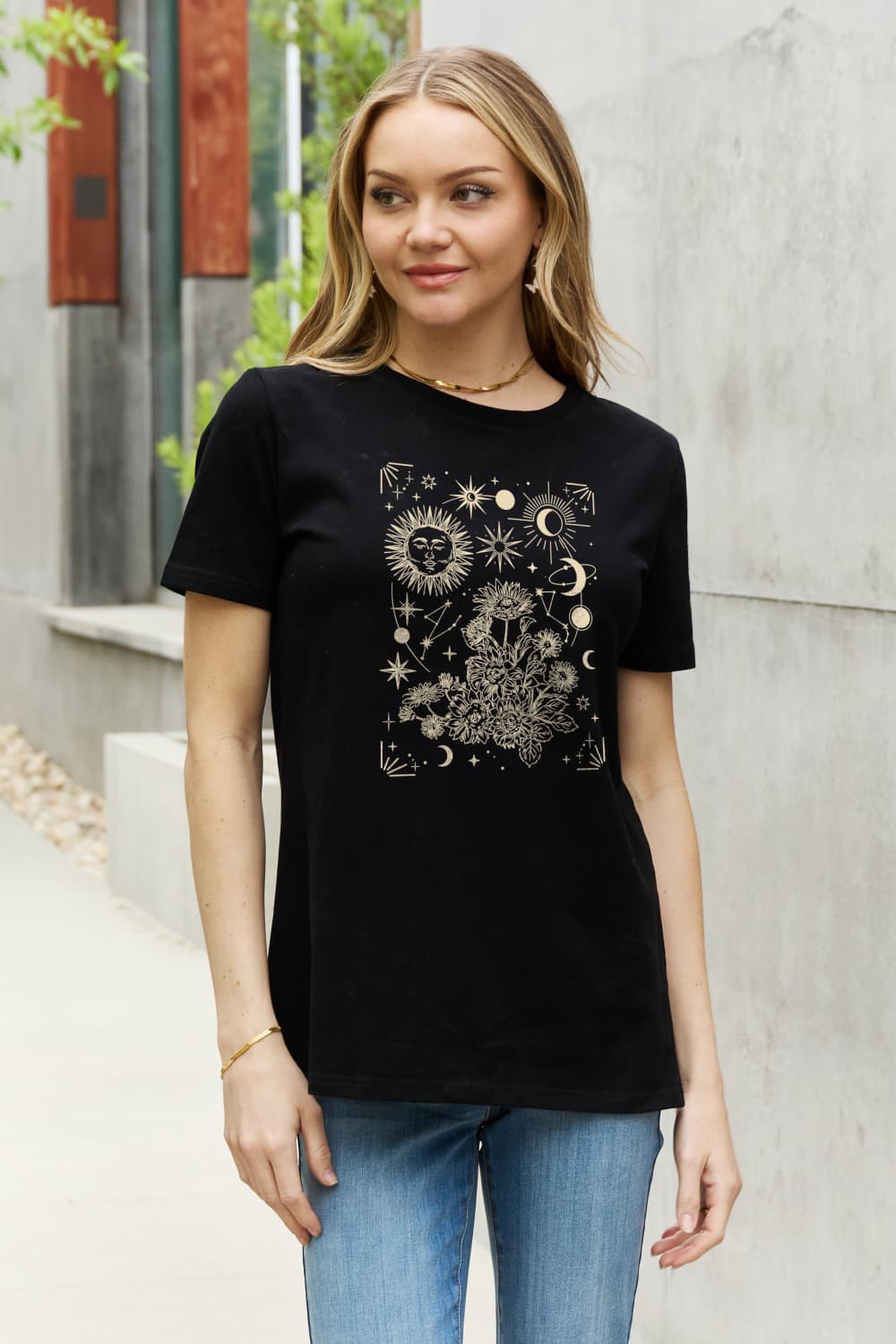 Celestial Moon Sun Stars Graphic Short Sleeve 100% Cotton Tee Shirt (Plus Size Available)
