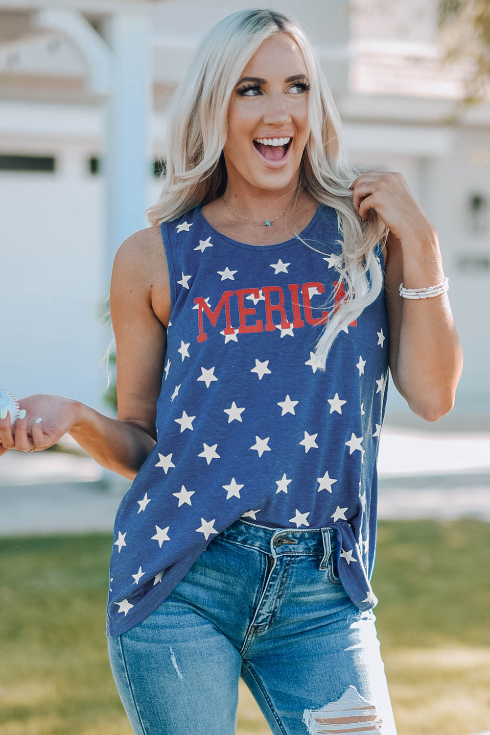 MERICA Star Print American Round Neck Shirt Sleeveless Tank Top (Plus Size Available)