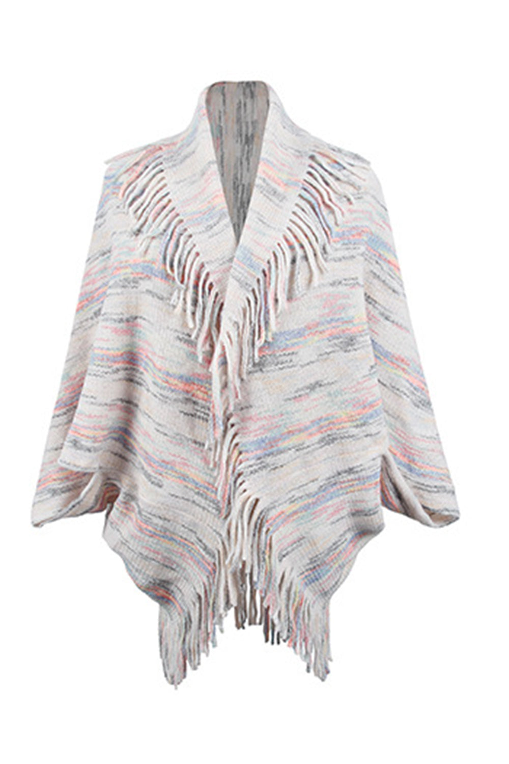 Colorful Glitch Retro Fringe Hem Open Front Shrug Knit Bolero Sweater Cardigan