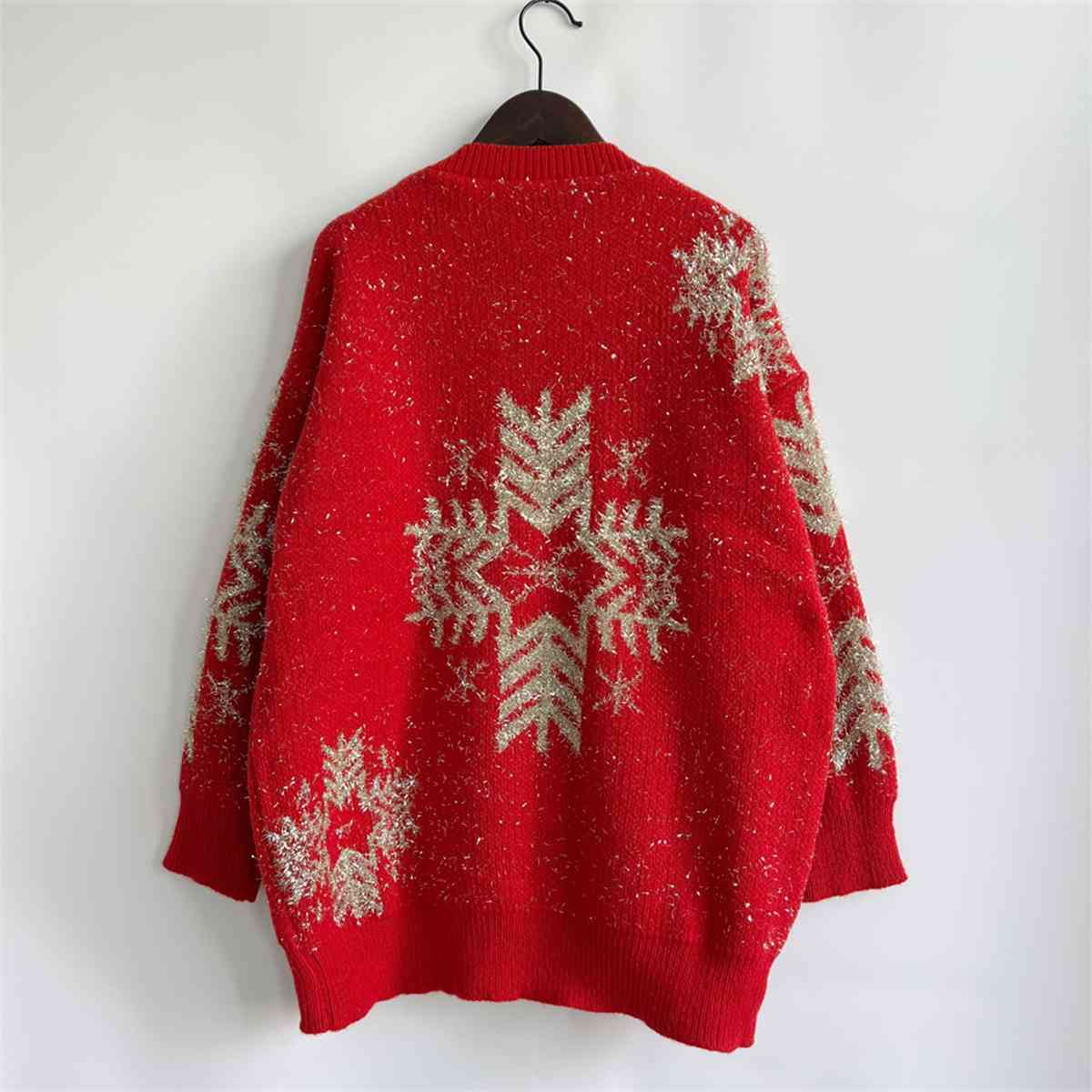 Fuzzy Contrasting Snowflake Knit Round Neck Classy Minimalist Winter Sweater