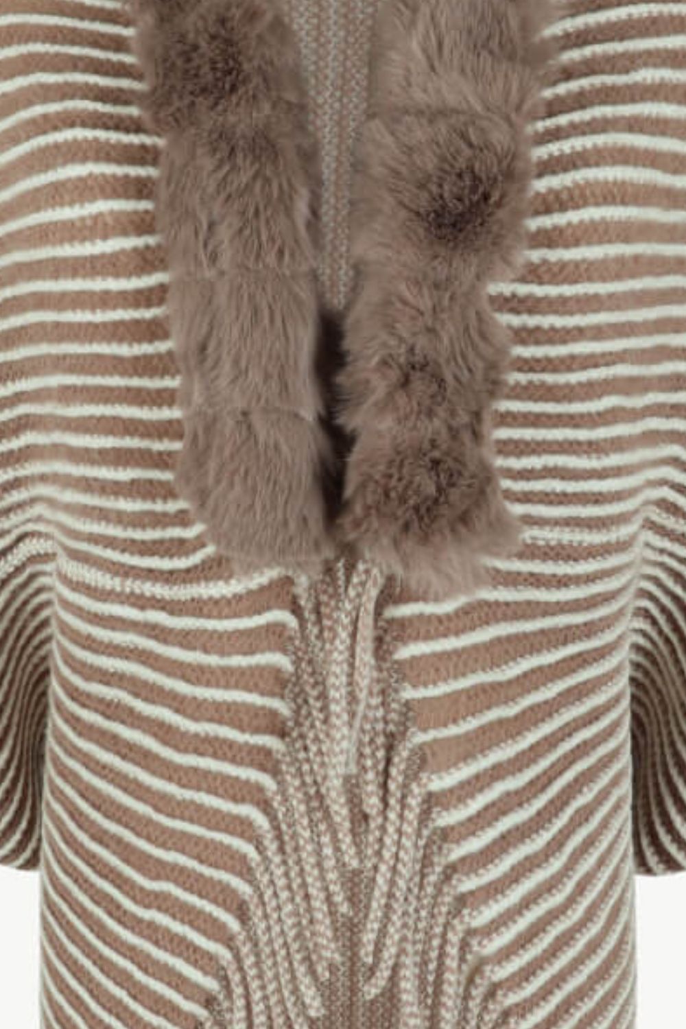 Stripe Faux Fur Retro Fringe Hem Open Front Shrug Knit Bolero Cardigan