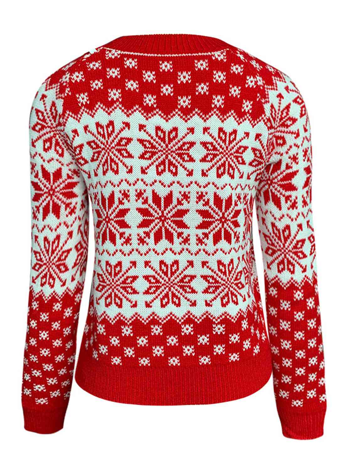 Fair Isle Contrast Color Winter Snowflake Long Sleeve Minimalist Sweater Top