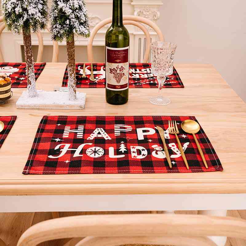 2-Piece Christmas Buffalo Plaid Placemat Dining Table Festive Home Decor Assorted
