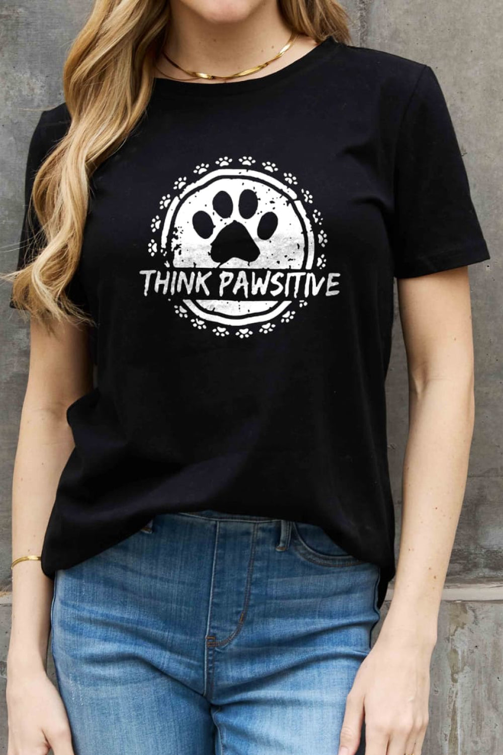 THINK PAWSITIVE Animal Paw Print Graphic 100% Cotton Short Sleeve Tee Shirt (Plus Size Avaialable)
