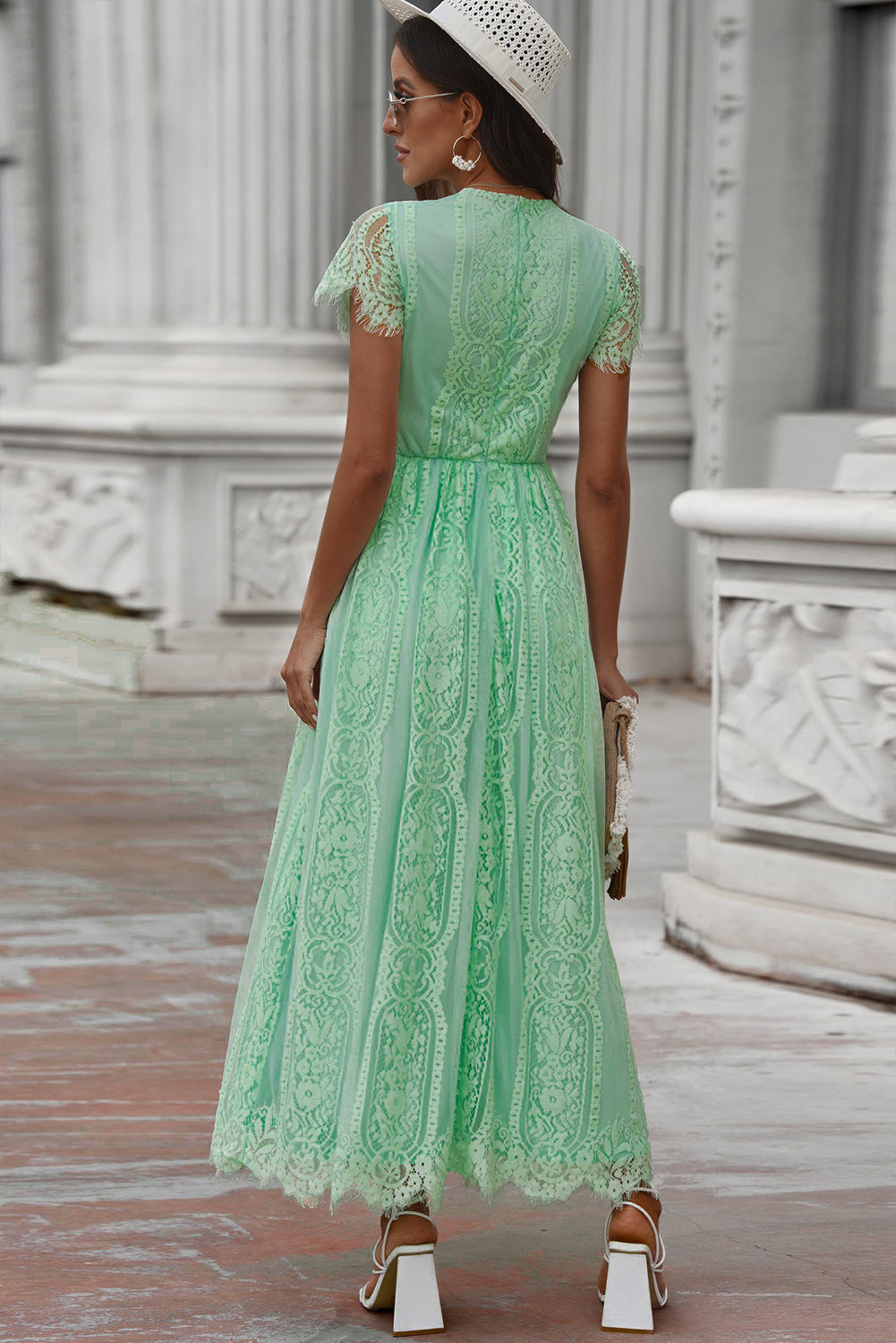 Elegant LACE V-Neck Short-sleeve Maxi Dress