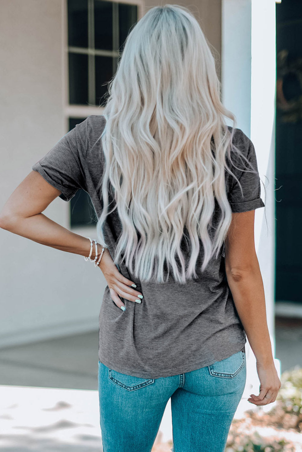 Chalkboard USA Drawn Star Graphic Top Cuffed Short Sleeve Tee Shirt (Plus Size Available)