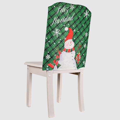 Feliz Navidad Christmas Santa Snowman Festive Chair Slip Cover Home Decor