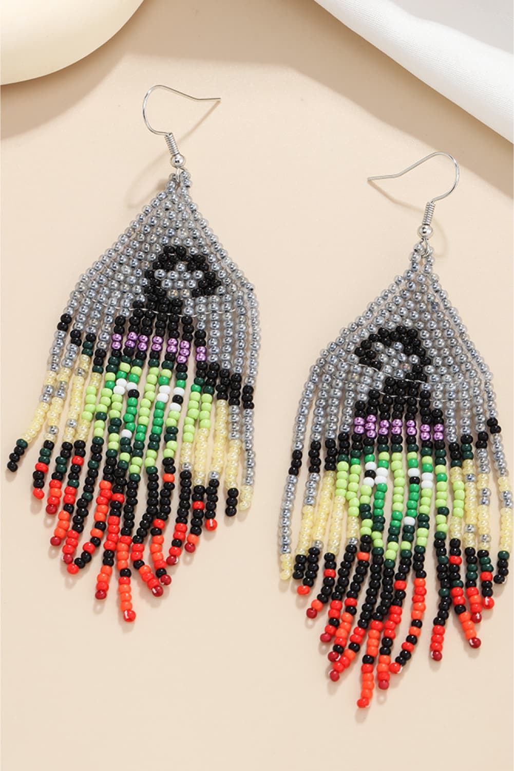 Spooky Fun Beaded Long Dangle Earrings Halloween Jewelry Pumpkin Ghost Spider Witch Skeleton