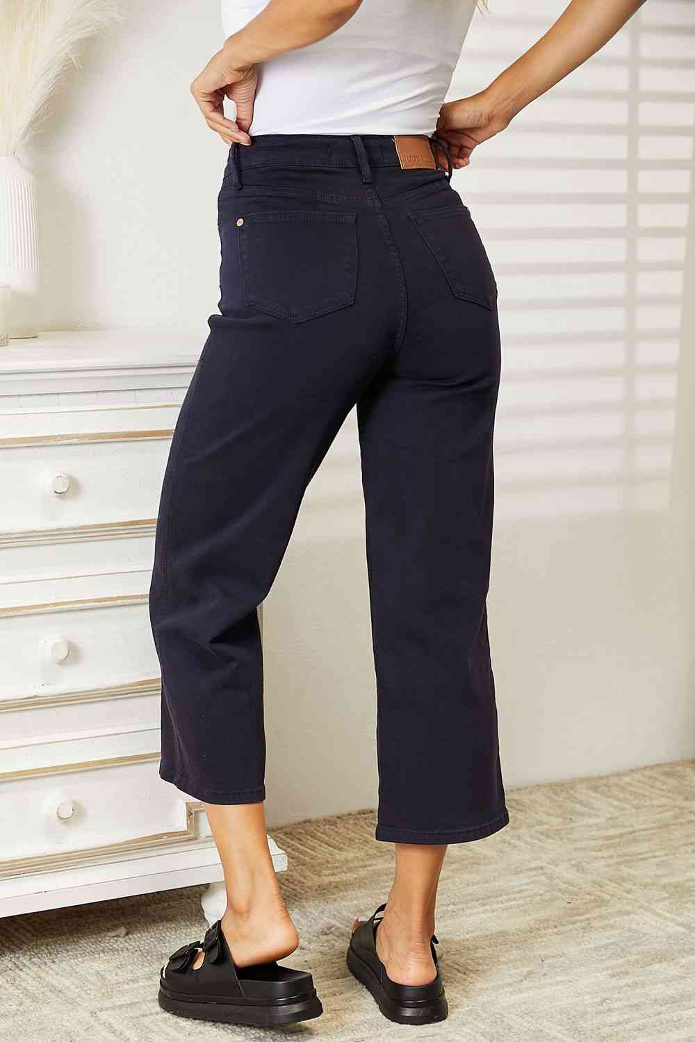 Tummy Control High Waist Navy Demim Jean Judy Blue Cropped Pants