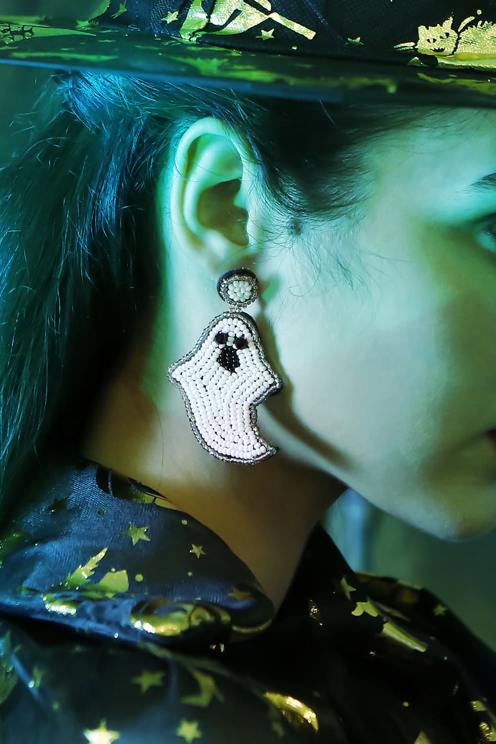 Spooky Ghost Beaded Dangle Earrings Halloween Jewelry