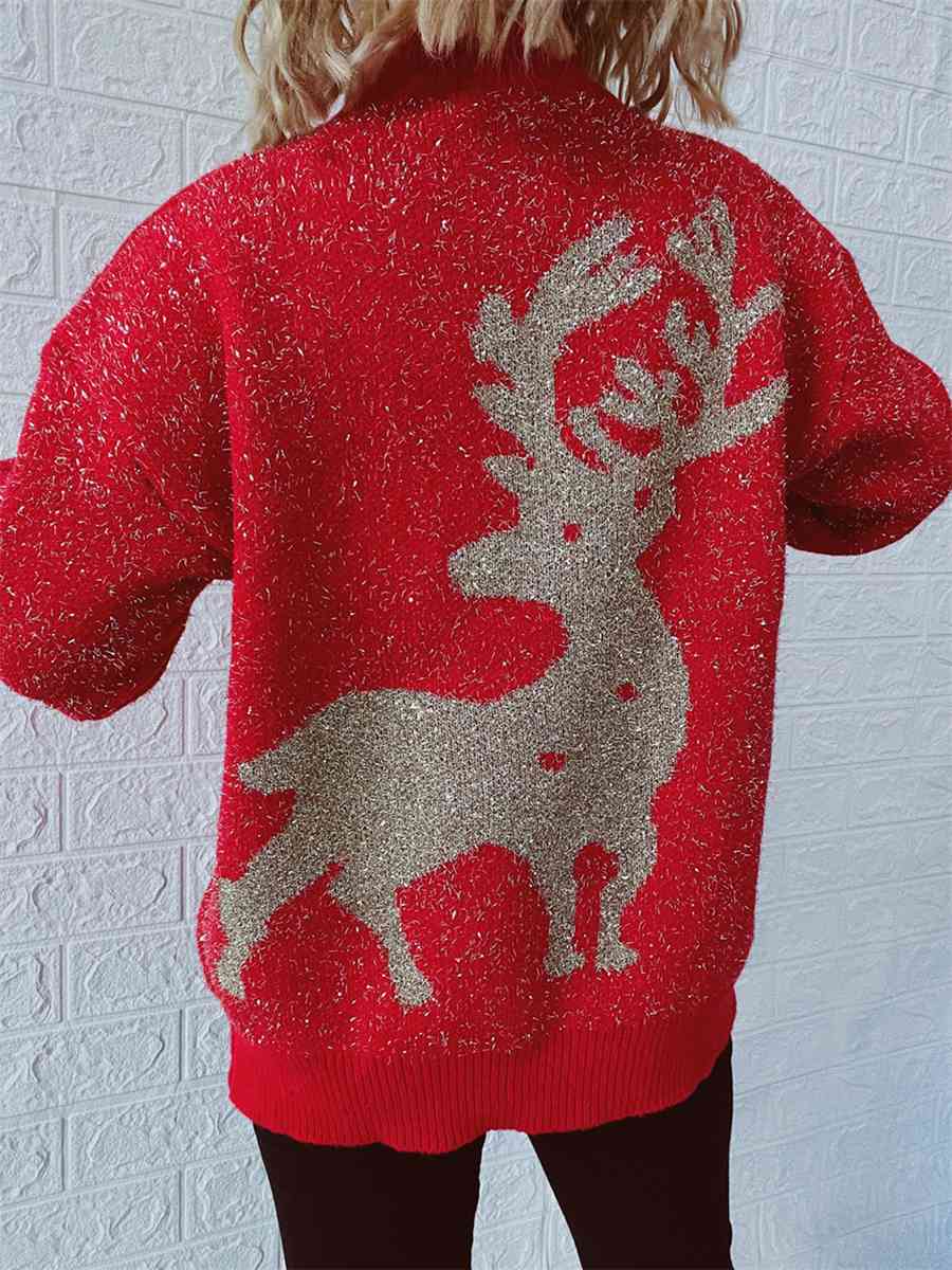 Fuzzy Red Gold Bold Knit Round Neck Classy Holiday Christmas Winter Sweater