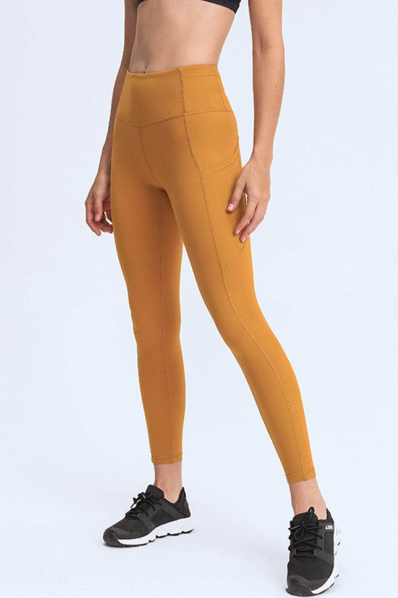 Wide Waistband Side Pocket Athletic Yoga Legging Pants