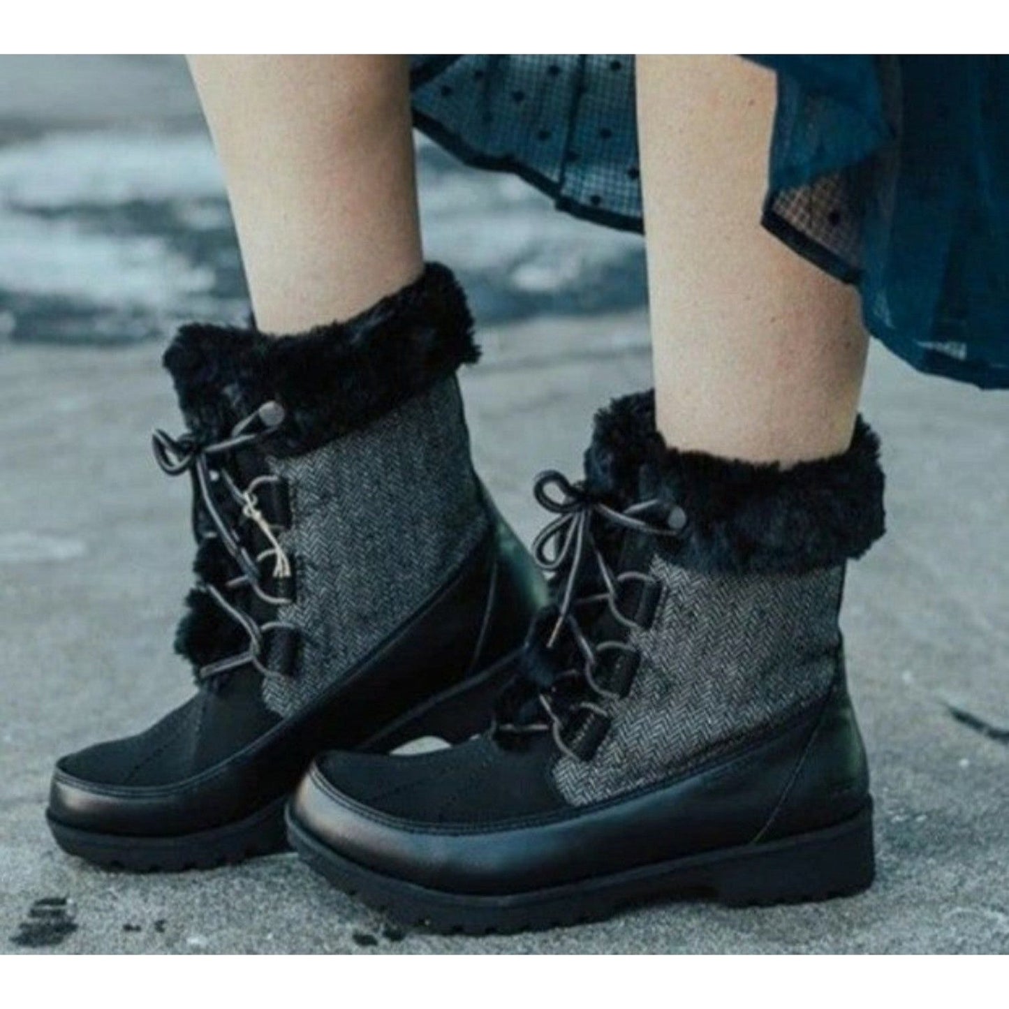JBU Boots Woman's Faux Fur Herringbone Weather Ready Southgate Chunky Lug Shoes