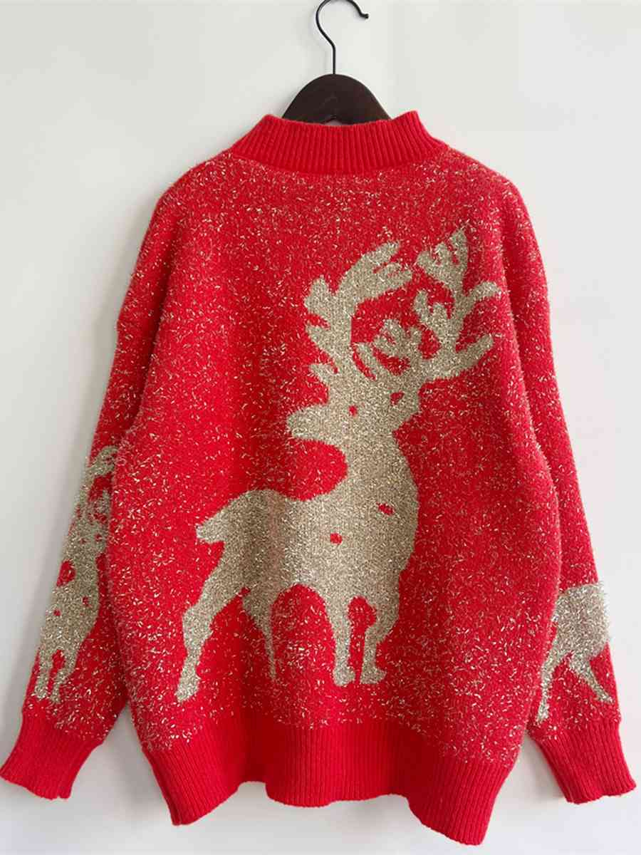 Fuzzy Red Gold Bold Knit Round Neck Classy Holiday Christmas Winter Sweater