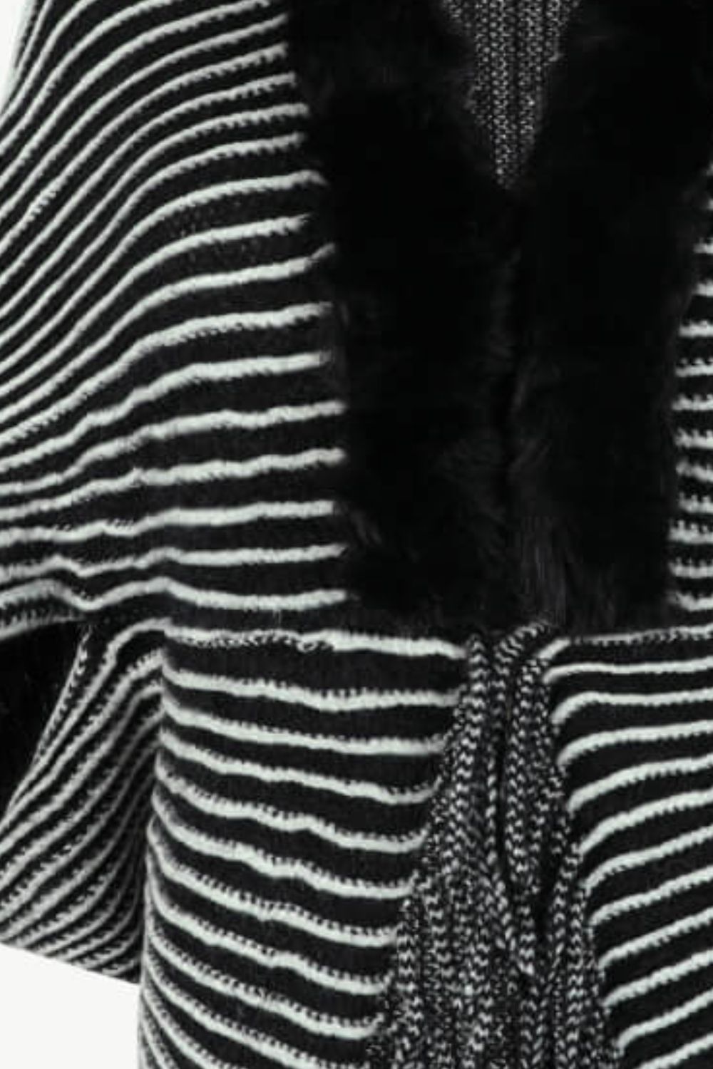 Stripe Faux Fur Retro Fringe Hem Open Front Shrug Knit Bolero Cardigan
