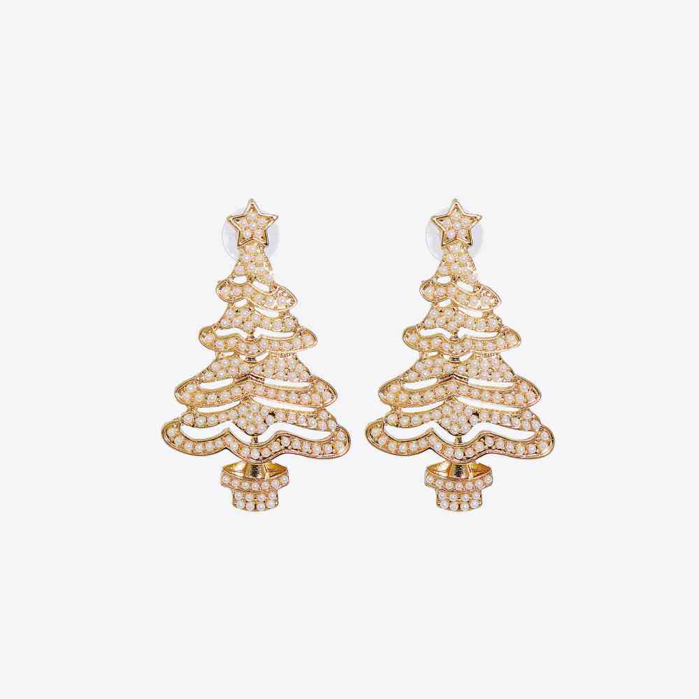 Christmas Tree Earrings Colorful Rhinestone or Faux Pearl Holiday Fashion Jewelry