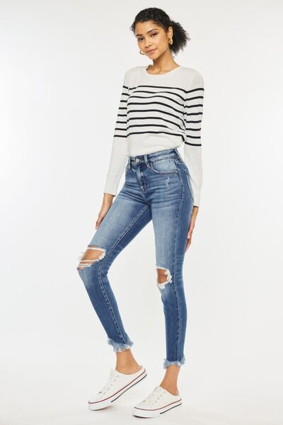 KanCan High-Rise Waist Distressed Denim Raw Cropped Skinny Jean Pants