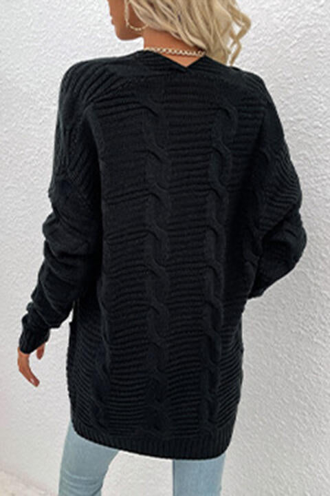 Oversized Cable Knit Classic Open Front Patch Pocket Cardigan Fall Winter