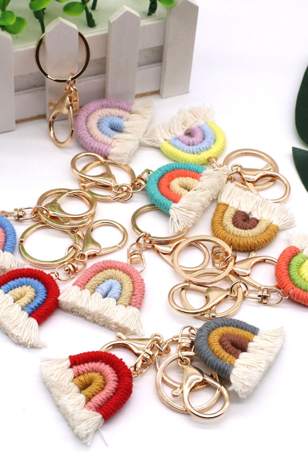 Colorful Boho RAINBOW Handmade Woven Tassel Keychain Ring with Clasp