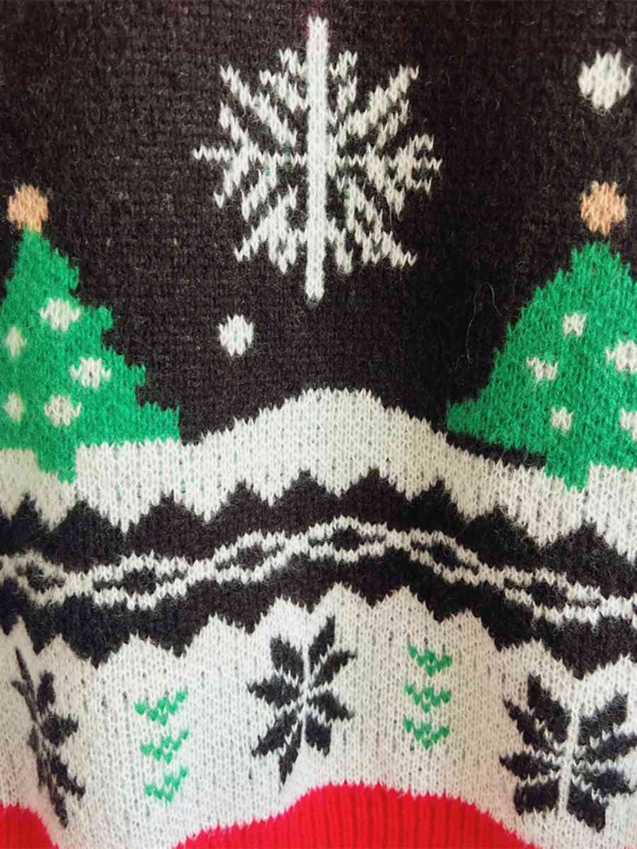 Merry Xmas Red Nose Reindeer Knit Round Neck Holiday Fair Isle Christmas Night Sweater