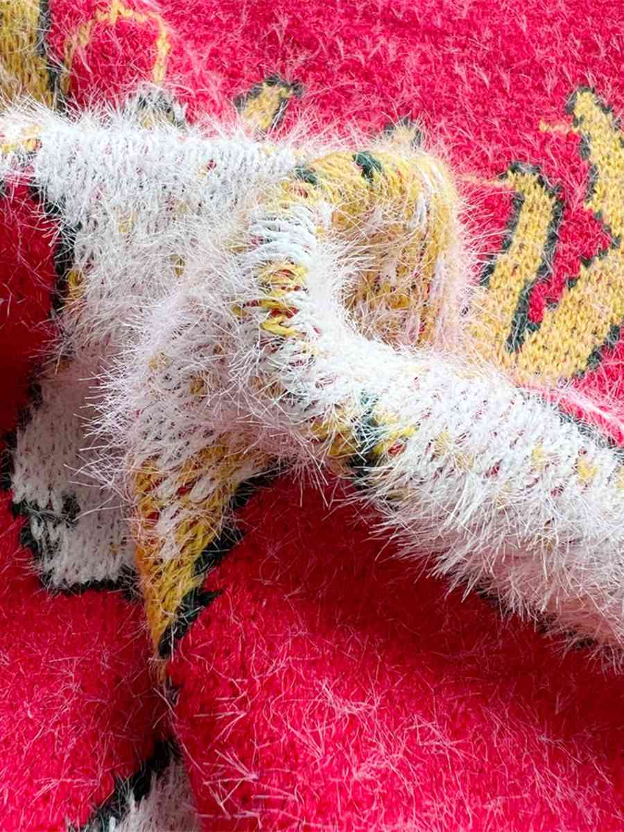 Christmas Reindeer Soft Fuzzy Knit Round Neck Classy Holiday Sweater Top