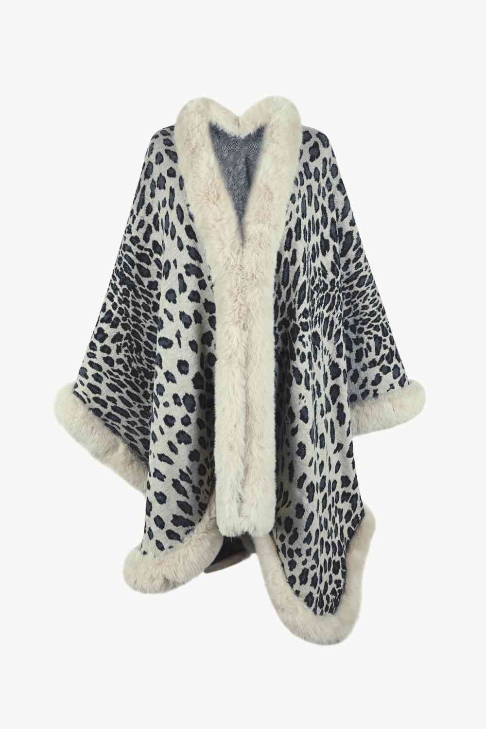 Large Leopard Plush Faux Fur Heavy Cardigan Oversized Sweater Poncho Jacket