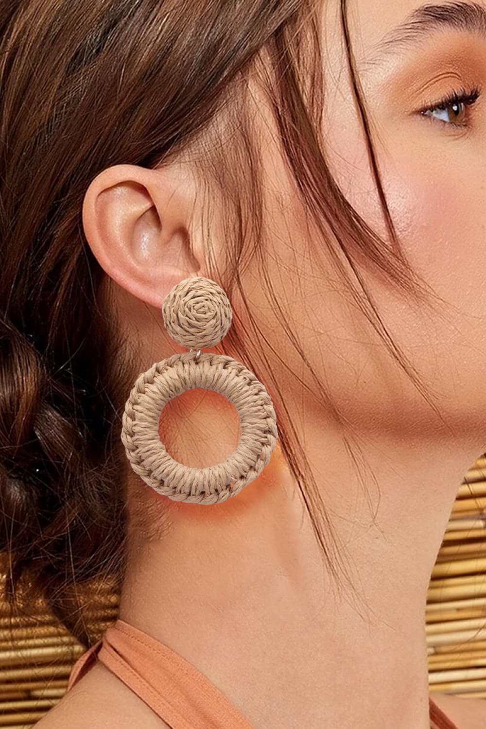 Bold Raffia Grass Round Dangle Earrings Jewelry (10 colors Available)