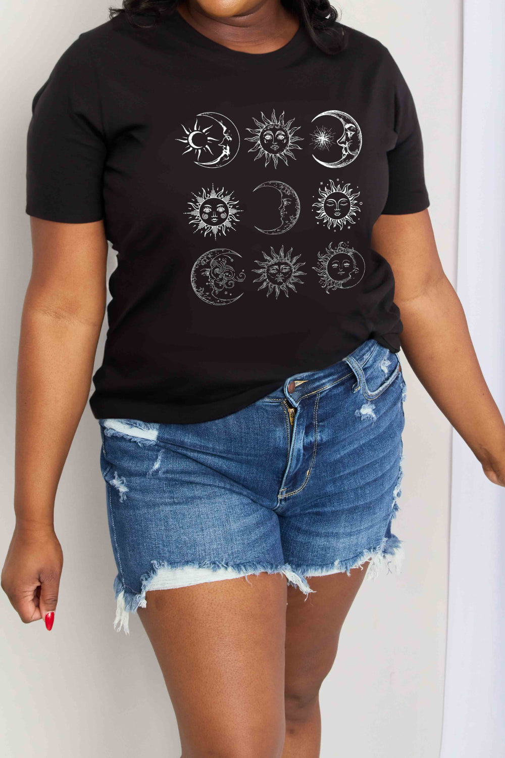 Moon and Sun Celestial Spiritual Graphic 100% Cotton Short-sleeve Tee (Plus Size Available)
