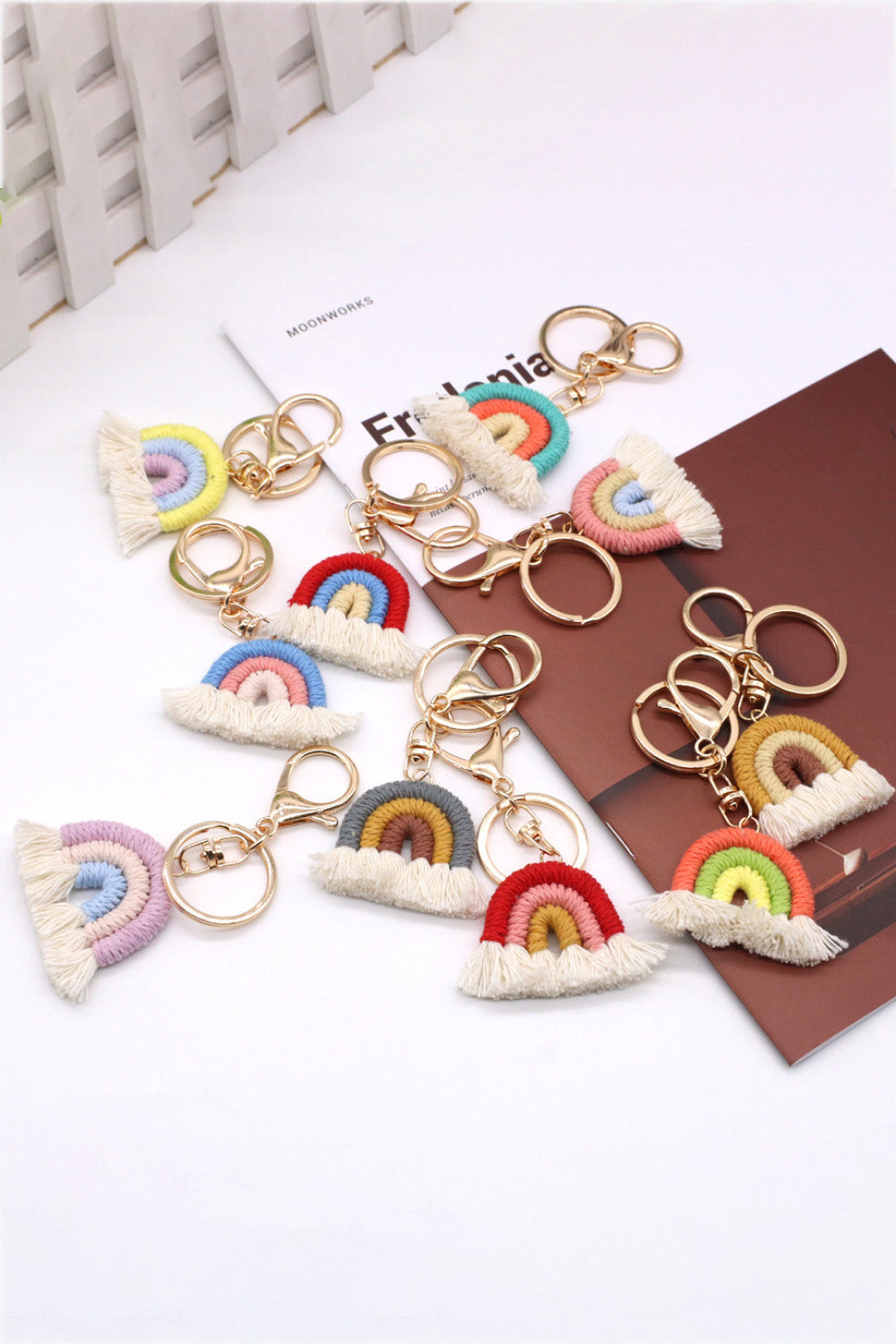 Colorful Boho RAINBOW Handmade Woven Tassel Keychain Ring with Clasp