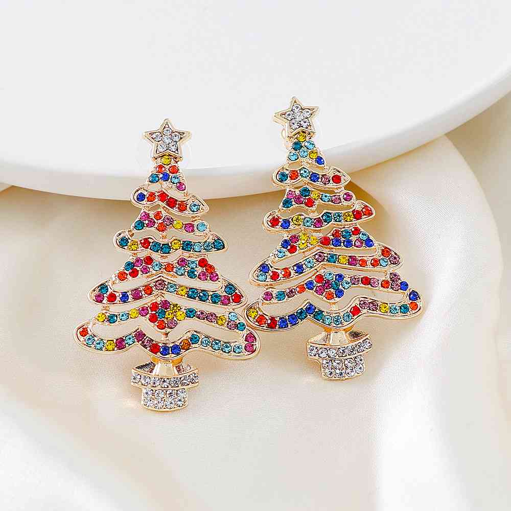 Christmas Tree Earrings Colorful Rhinestone or Faux Pearl Holiday Fashion Jewelry