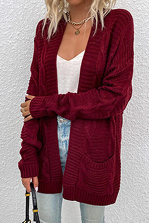 Oversized Cable Knit Classic Open Front Patch Pocket Cardigan Fall Winter