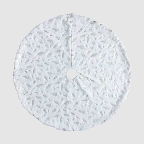 Feather Print Christmas Tree Skirt White Metallic Gold or Silver 47.4"