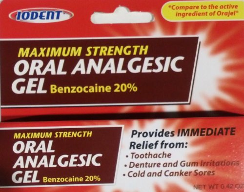 IODENT Oral Pain Relief Gel 0.42 OZ, Maximum Strength 20% Benzocaine
