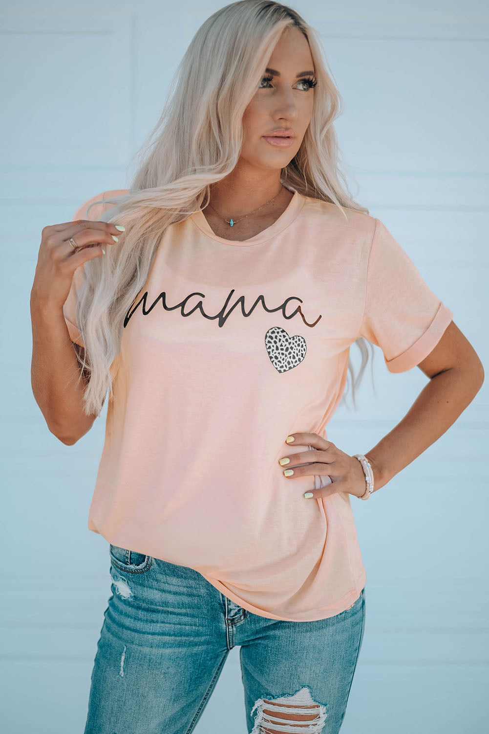 MAMA spotted Graphic Heart Pink Tee Shirt (Plus Size Available)