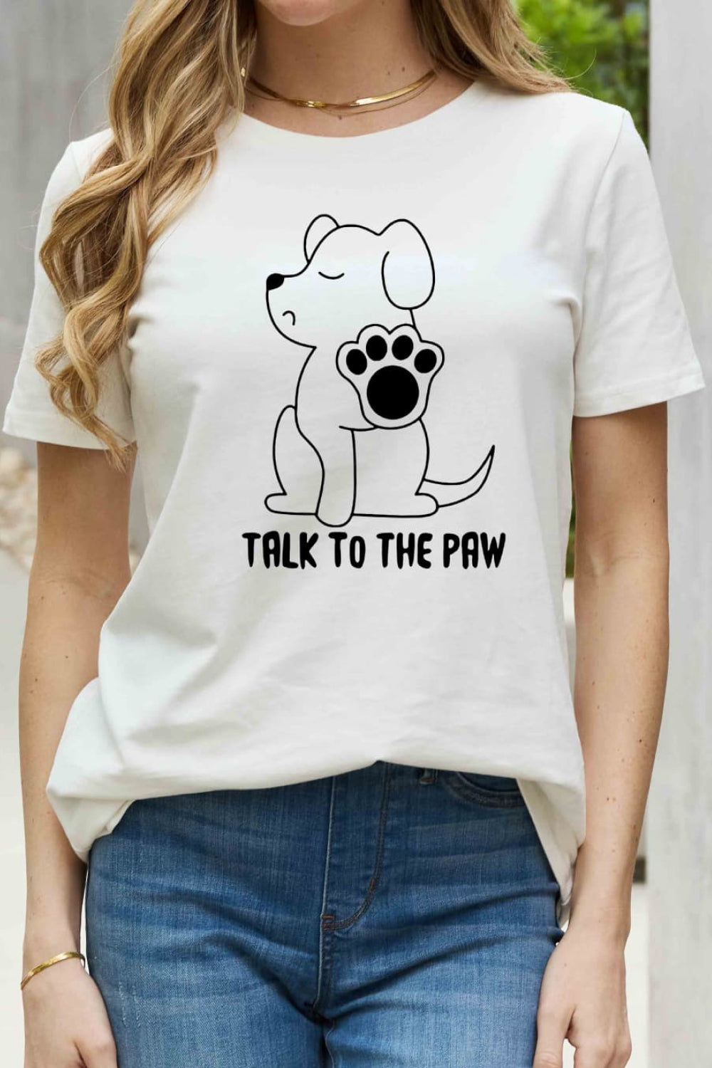 TALK TO THE PAW Dog Funny Graphic 100% Cotton Short Sleeve Tee Shirt (Plus Size Available)