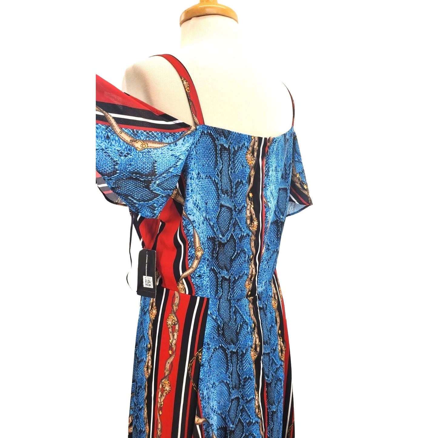 INC Dress Chain Snake Print Cold Shoulder Handkerchief V-neck Colorful