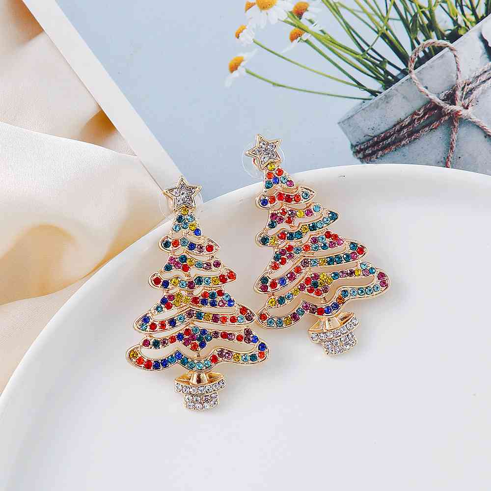 Christmas Tree Earrings Colorful Rhinestone or Faux Pearl Holiday Fashion Jewelry