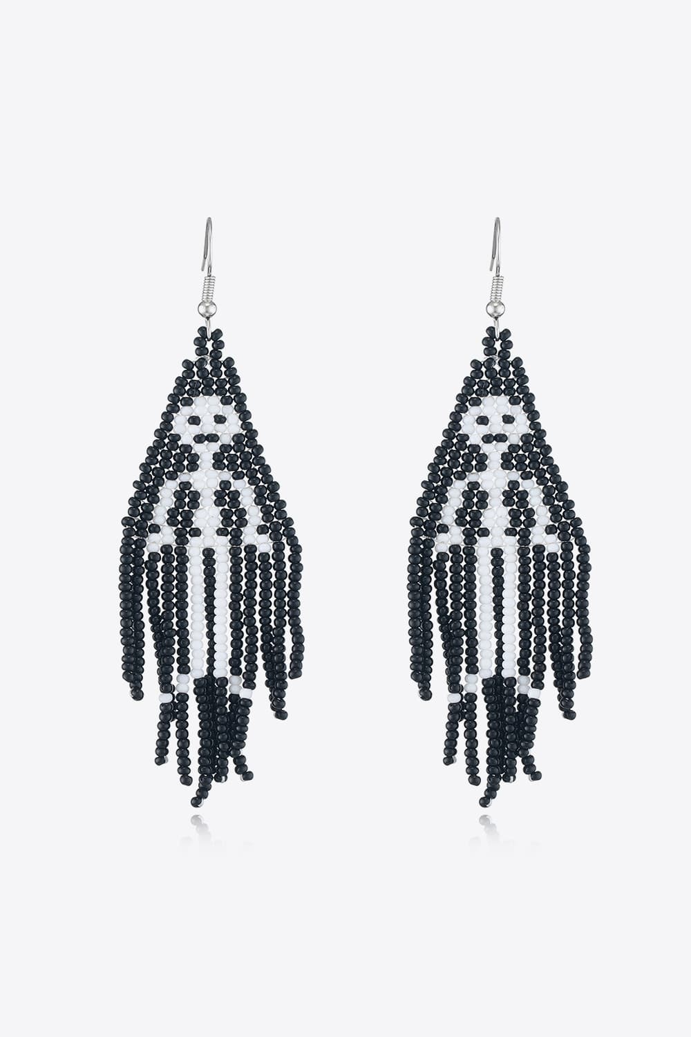 Spooky Fun Beaded Long Dangle Earrings Ghost Skeleton Jewelry Artisan