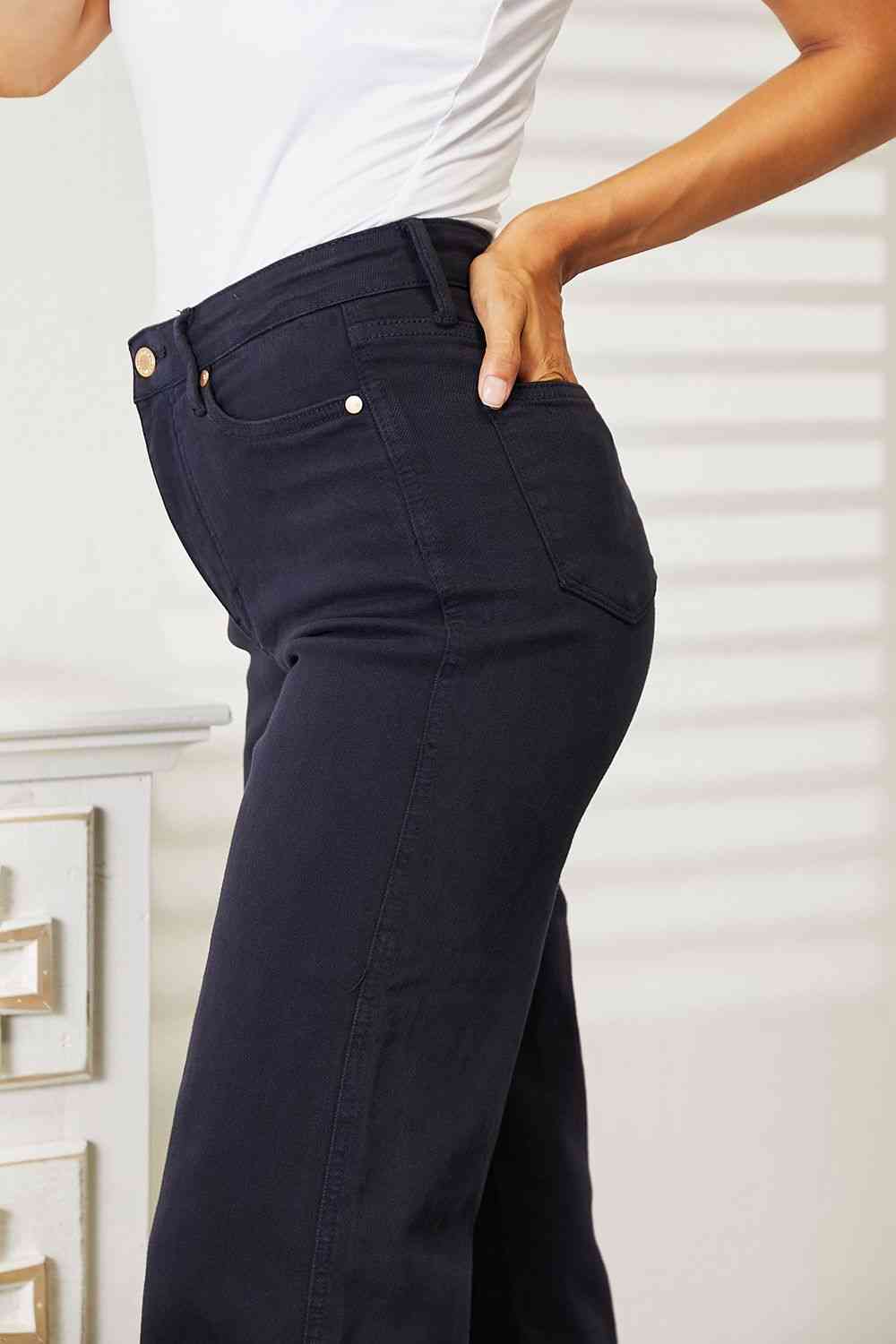 Tummy Control High Waist Navy Demim Jean Judy Blue Cropped Pants