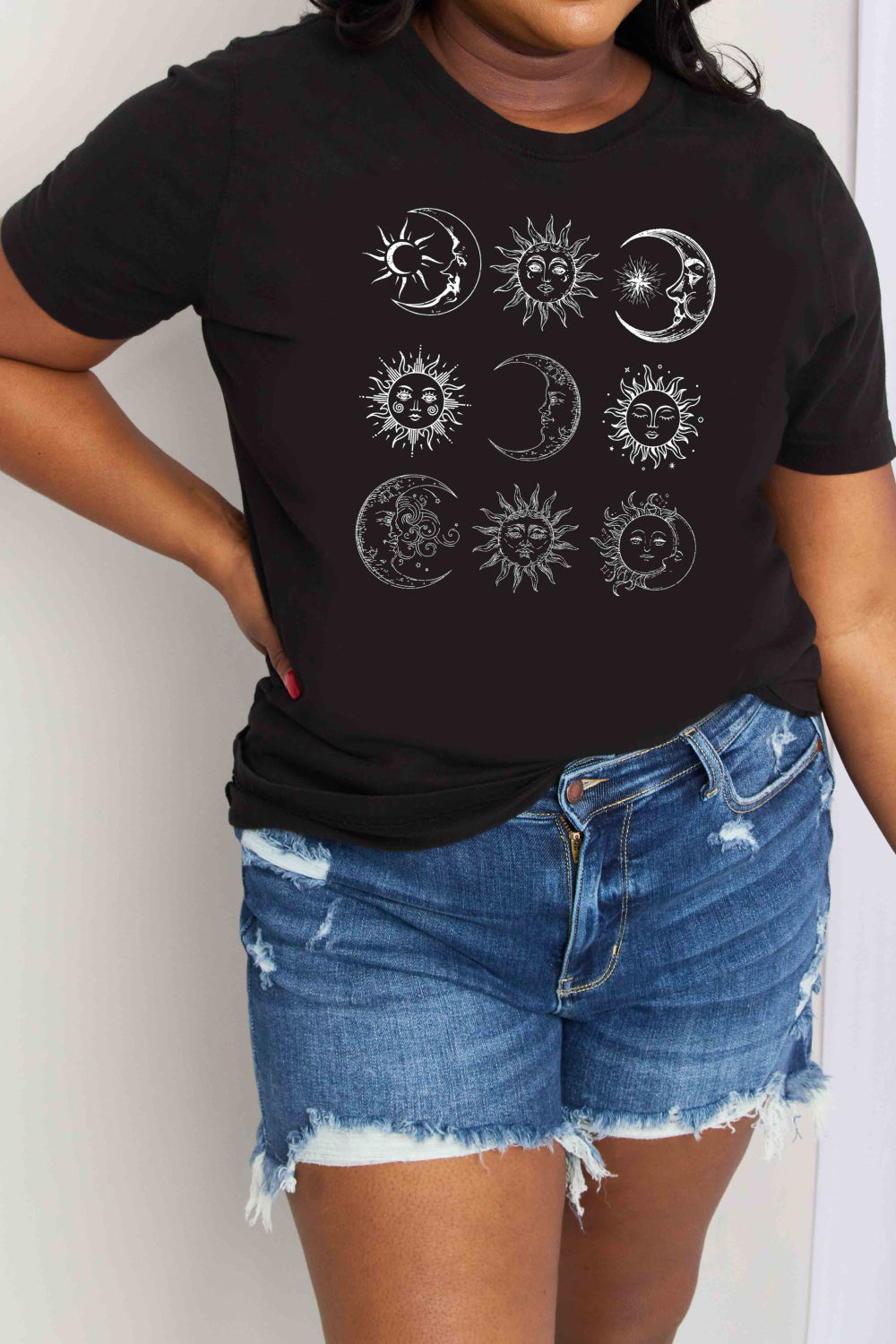 Moon and Sun Celestial Spiritual Graphic 100% Cotton Short-sleeve Tee (Plus Size Available)