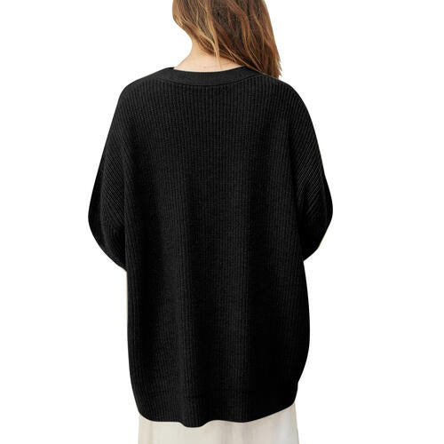 Ribbed Knit Oversized Button Front Classic Long Sleeve Button Front Cardigan