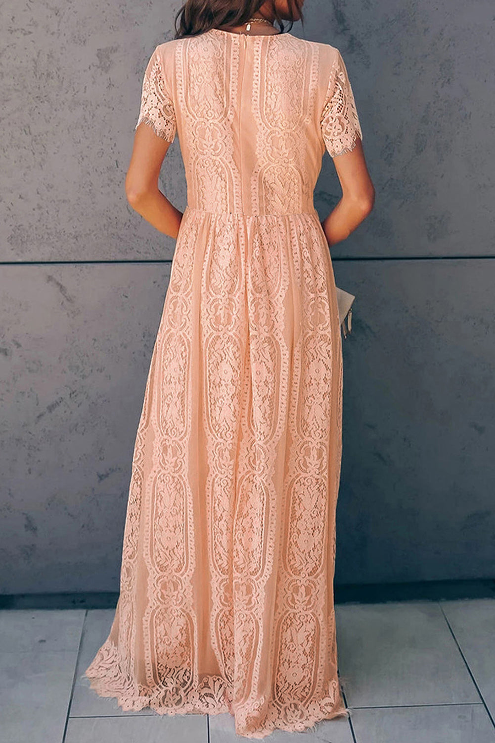 Elegant LACE V-Neck Short-sleeve Maxi Dress