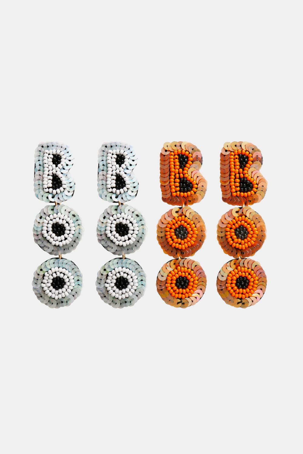 Long Beaded Sequin BOO Dangle Earrings Halloween Artisan Jewelry