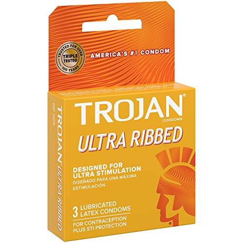 TROJAN Ribbed Condom Stimulations Ultra ribbed 3 Count discreet box