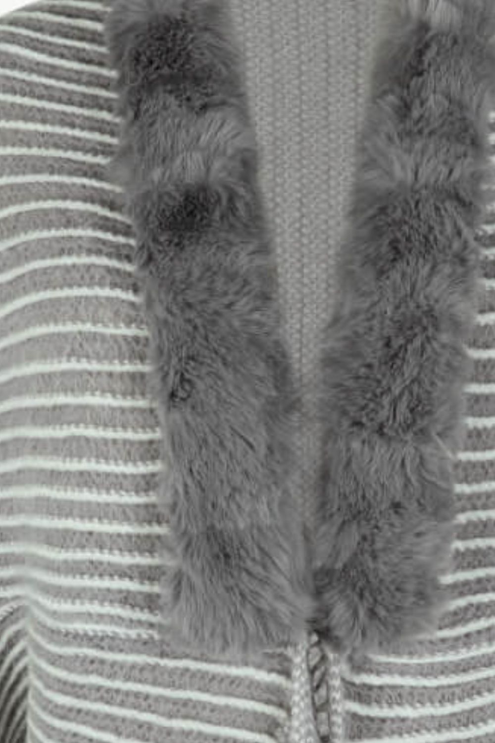 Stripe Faux Fur Retro Fringe Hem Open Front Shrug Knit Bolero Cardigan