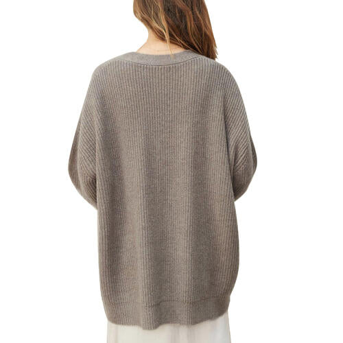 Ribbed Knit Oversized Button Front Classic Long Sleeve Button Front Cardigan